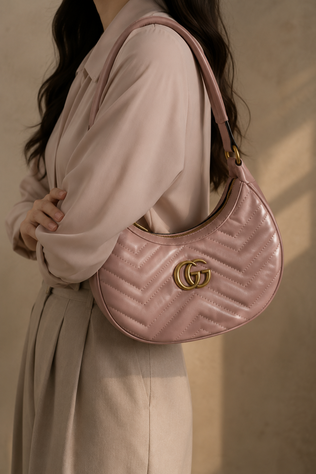 GUCCI Half Moon Quilted Shoulder Bag