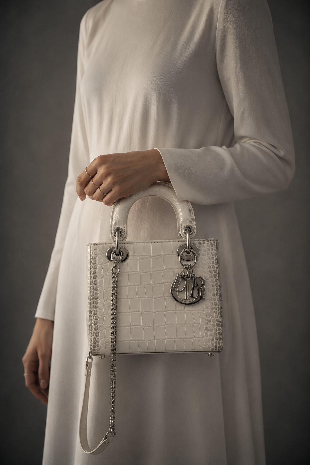 Dior Lady Dior Crocodile Embossed Leather Handbag