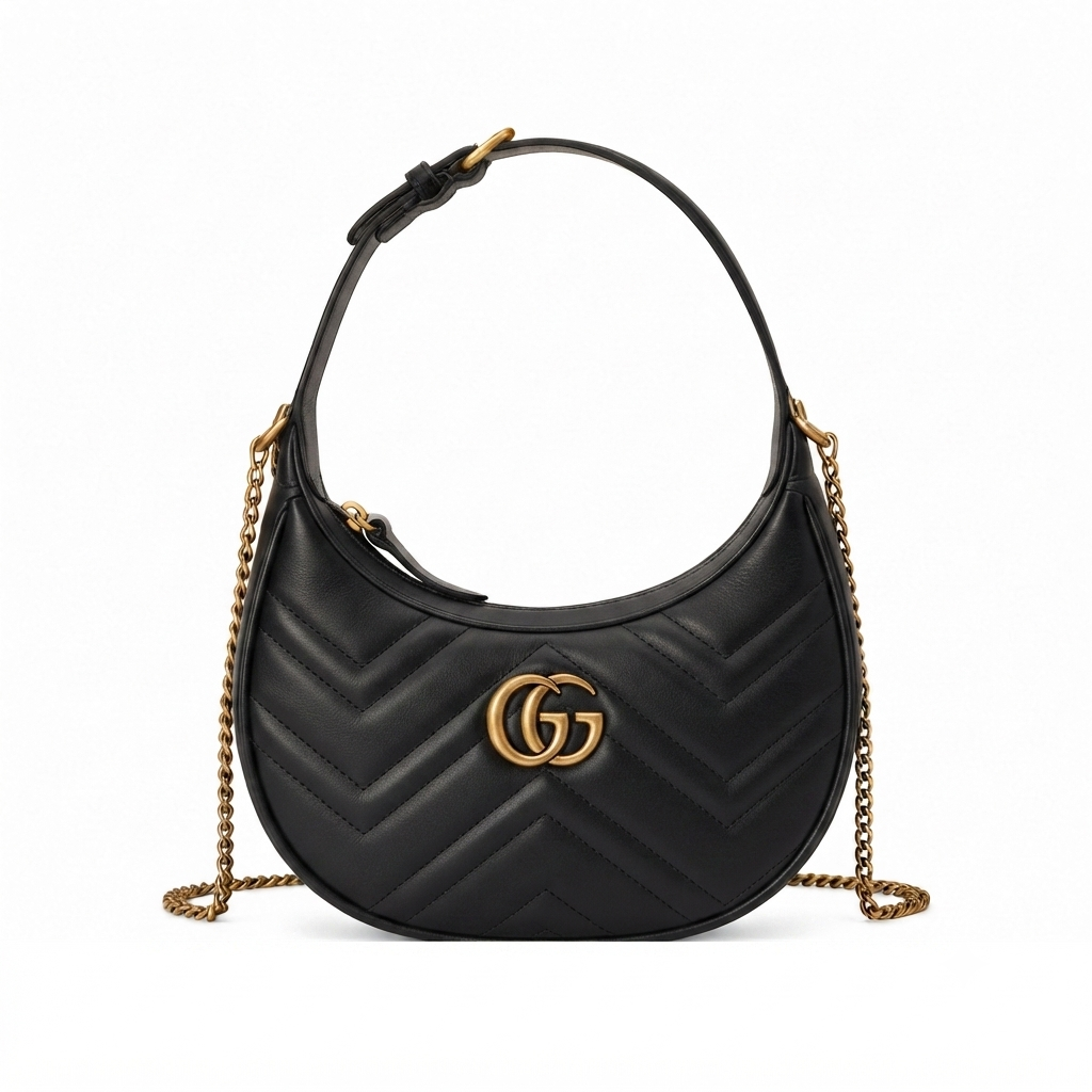 GUCCI Half Moon Quilted Shoulder Bag