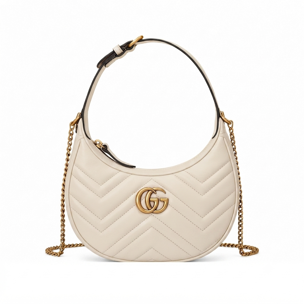 GUCCI Half Moon Quilted Shoulder Bag