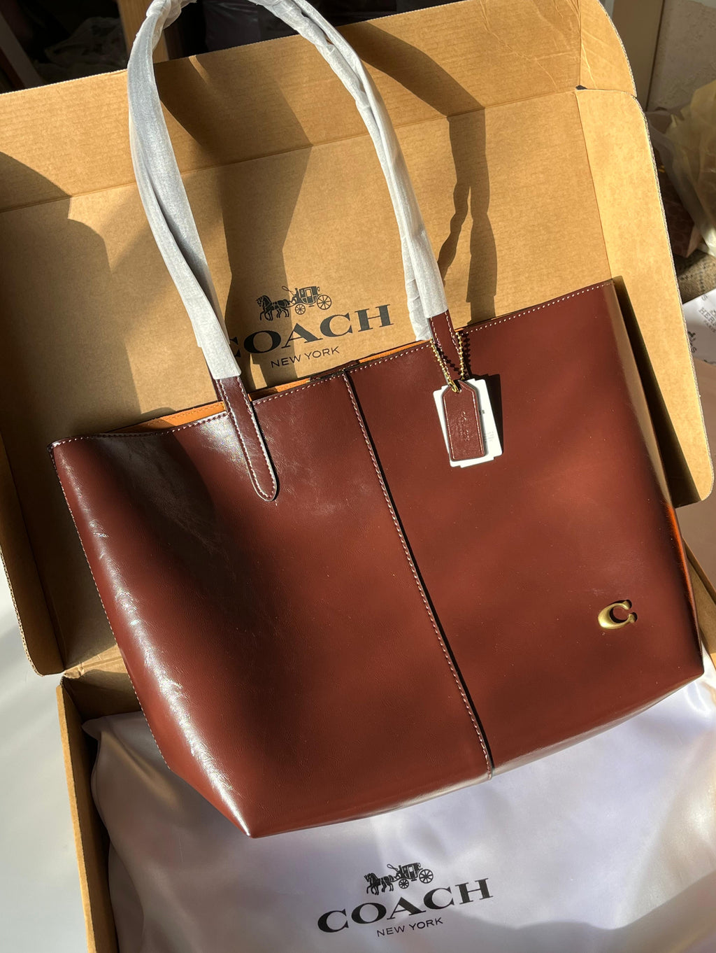 COACH North Tote Bag 32 in Signature Canvas and Smooth Leather