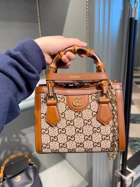 Gucci Diana Mini Tote Bag in GG Supreme Canvas with Shimmer