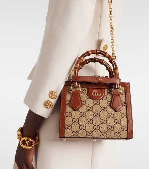Gucci Diana Mini Tote Bag in GG Supreme Canvas with Shimmer