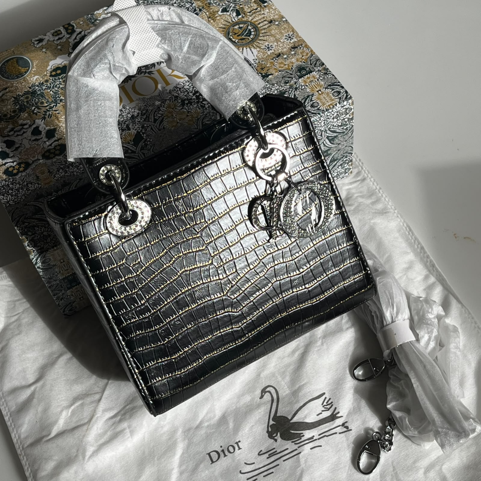 Dior My ABCDior Lady Dior Bag in Crocodile-Effect Leather