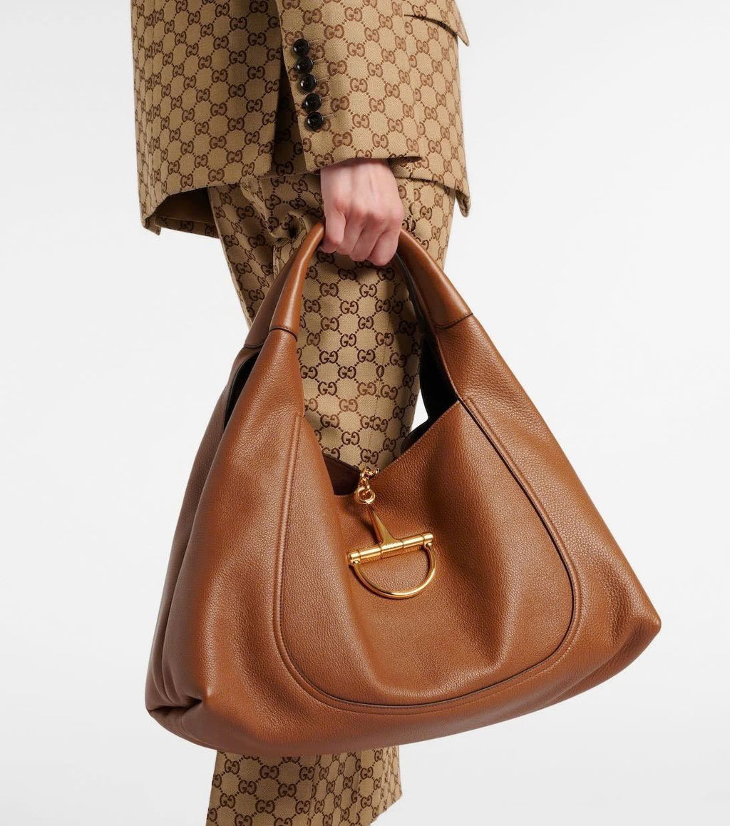 Gucci Softbit Maxi Leather Shoulder Bag with Pouch