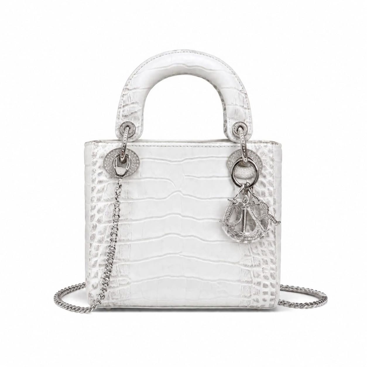 Dior Lady Dior Crocodile Embossed Leather Handbag